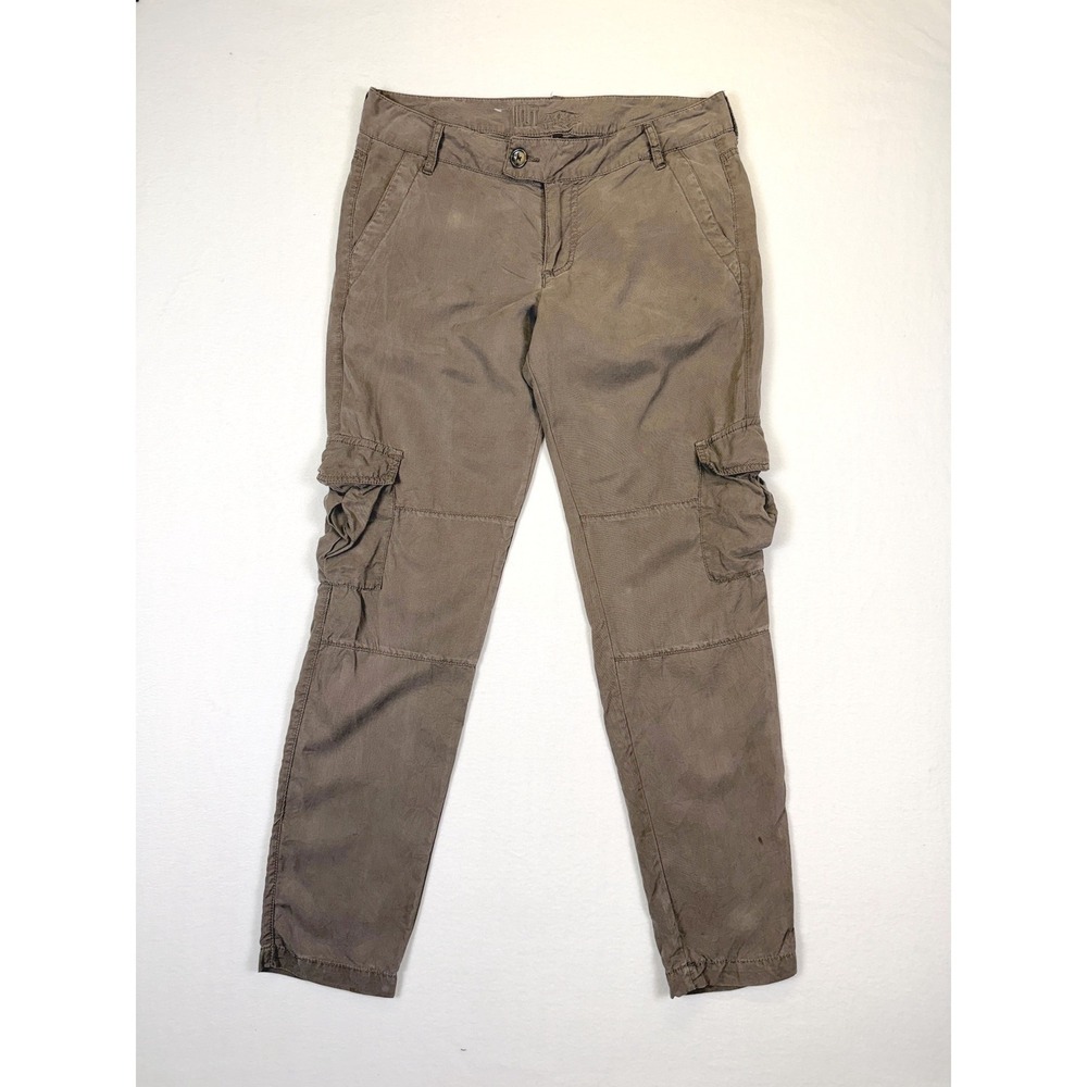 Kut from the Kloth Womens Taupe Brown Tencel Cargo Pants Sz 8 Rugged Y2K Utility